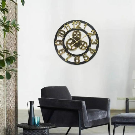 Retro Wooden Round Gear Clock, Single-Sided, 58cm Diameter