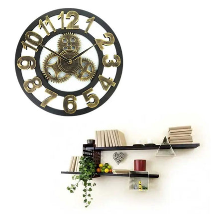 Retro Wooden Round Gear Clock, Single-Sided, 58cm Diameter