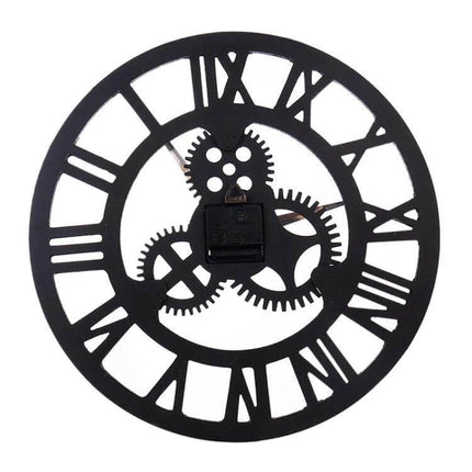 Retro Wooden Round Gear Wall Clock For Living Spaces, 80 cm - vintage black wooden gear wall clock with Roman numerals and silent movement