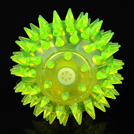 Interactive Glowing Ball for Dogs During Evening Walks - neon green spiky light-up fetch toy for nighttime play