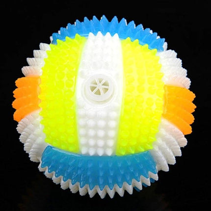 Alt Tag: Interactive Glowing Ball for Dogs During Evening Walks - glowing textured fetch ball in blue, yellow, white and orange for nighttime play