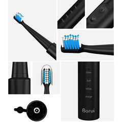 Rechargeable Sonic Electric Toothbrush for Adults with USB Wireless Charging and 4 Replacement Brush Heads