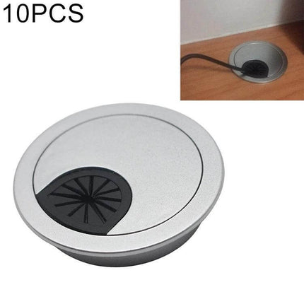 Desk Cable Hole Cover, 53mm Opening, Plastic Round, 10 Pcs - silver round ABS desk grommet with black cable entry, 10-piece set for tidy cable routing
