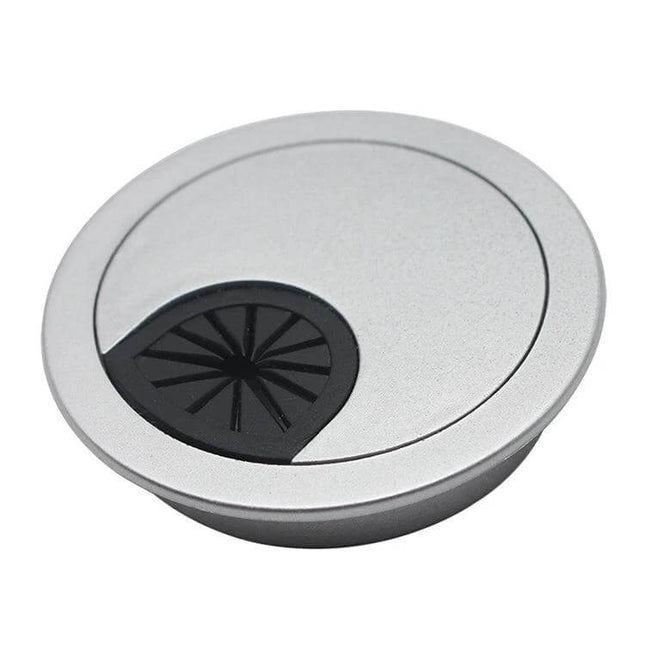 Desk Cable Hole Cover, 53mm Opening, Plastic Round, 10 Pcs - silver ABS round desk grommet with black rubber cable passthrough, pack of 10