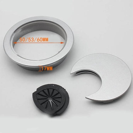 Desk Cable Hole Cover, 53mm Opening, Plastic Round, 10 Pcs - silver ABS round desk grommet set showing cover, insert and 53mm opening