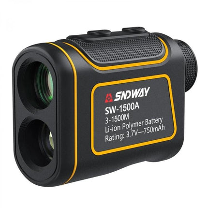 SNDWAY Handheld Waterproof Range Finder for Outdoor Distance Measuring - compact black-yellow laser rangefinder for golf hunting hiking