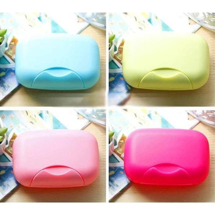 Practical Soap Box for Everyday Home and Travel Needs - compact colorful travel soap case set shown in blue, yellow, pink and fuchsia