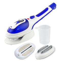 Portable Handheld Fabric Steamer with Interchangeable Brushes and Measuring Cup for Travel and Home Use