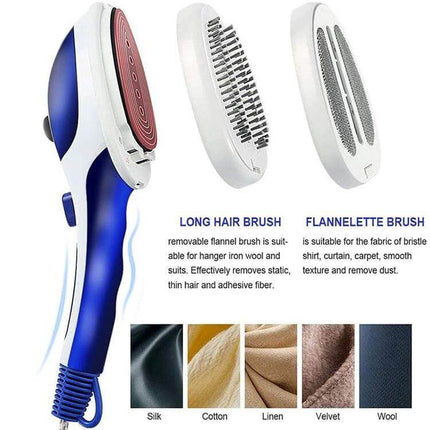Handheld Travel Clothes Steamer Blue For Wrinkle Free Garments compact blue steamer with long hair and flannelette brush attachments for silk cotton linen velvet wool