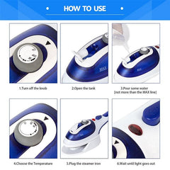 Portable Handheld Garment Steamer with Interchangeable Brush Heads for Home and Travel - EU Plug