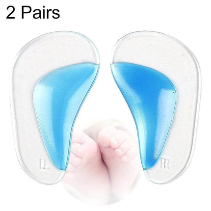 Kids Gel Insoles Size L For Daily Arch Support In Shoes - blue transparent gel heel inserts for children, pair of L/R insoles for school and play