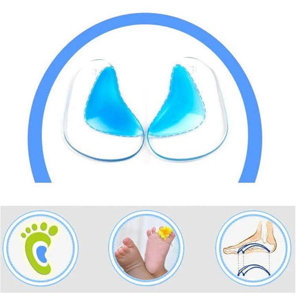 Kids Gel Insoles Size L For Daily Arch Support In Shoes — blue transparent gel heel inserts for kids providing gentle arch support and pressure relief
