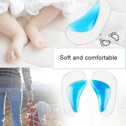Kids Gel Insoles Size L For Daily Arch Support In Shoes - blue transparent gel insoles for children, soft daily arch support, size L