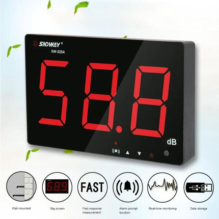 SNDWAY Wall-Mounted Sound Level Meter with Large Display showing 58.8 dB on a big red LED screen for office and classroom monitoring