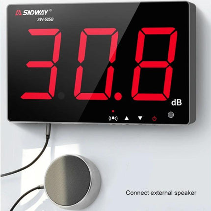 SNDWAY Wall-Mounted Sound Level Meter with Large Display showing 30.8 dB on large red LED for office or classroom monitoring