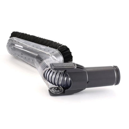 D907 Bendable Anti-Static Brush Head for Dyson Vacuums showing angled clear plastic head with black bristles and flexible joint for tight cleaning