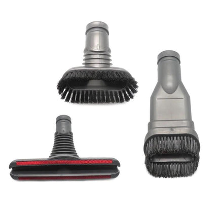 Versatile 3 in 1 Brush Set for Dyson Vacuum Cleaners – Round, Stiff, and Bed Brushes showing three specialized cleaning attachments