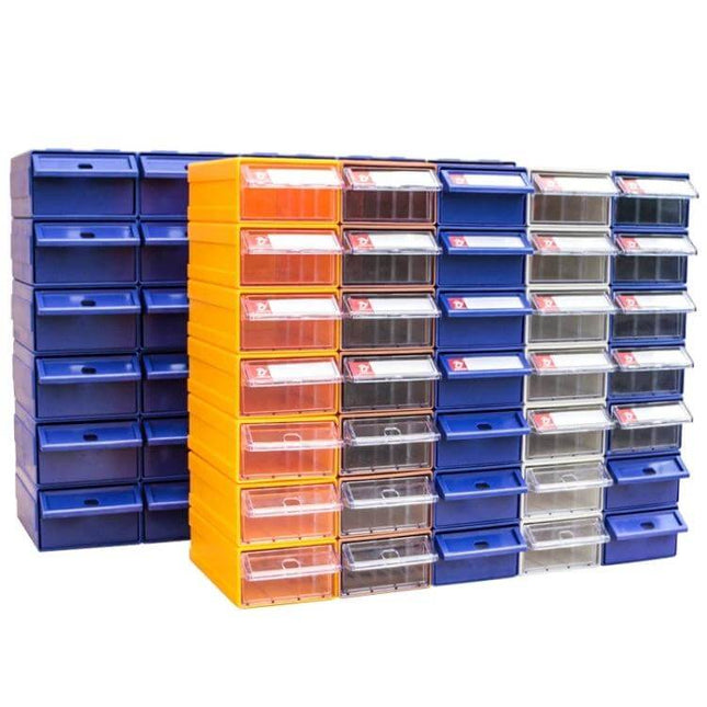 Plastic Parts Organizer Drawer Box 29x18x11cm Assorted Colors - stacked modular transparent-drawer storage for screws, nuts, pens and small parts