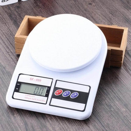 Digital Portable Kitchen Scale for Everyday Ingredient Measuring white compact 1g precision ABS plastic digital kitchen scale on wood surface