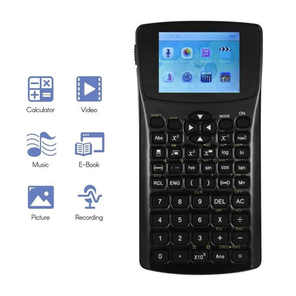 Multifunctional Anti-Peeping Calculator with E-Book Features showing privacy screen, calculator keys and e-book reader icons