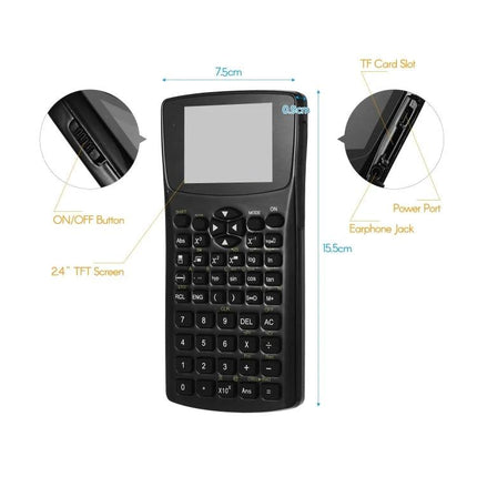 Multifunctional Anti-Peeping Calculator with E-Book Features black device showing screen, keypad, TF slot and ports for discreet reading and calculations
