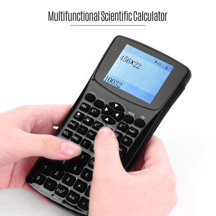 Multifunctional Anti-Peeping Calculator with E-Book Features shown in hand with anti-peeping screen displaying calculation and e-book mode