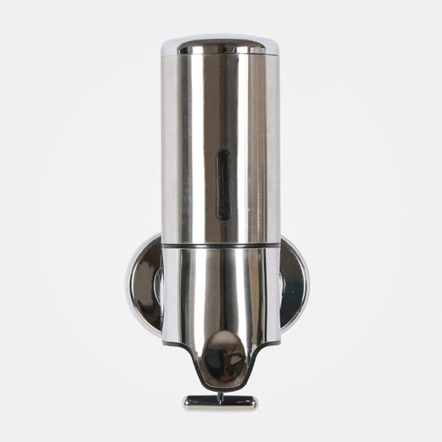 Stainless Steel Wall-Mounted Soap Dispenser for Bathroom Essentials in brushed stainless steel, single-chamber pump mounted on white wall