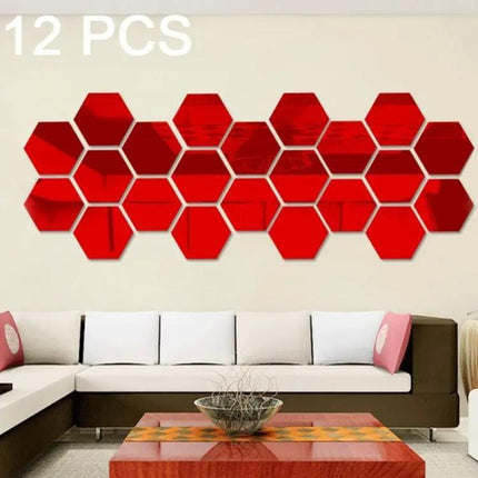 3D Hexagonal Mirror Wall Sticker Set, 10x10 cm for Living Room Decor