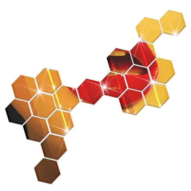Hexagonal Mirror Wall Tiles Set 12 Pieces For Living Room Decor | Syndmart