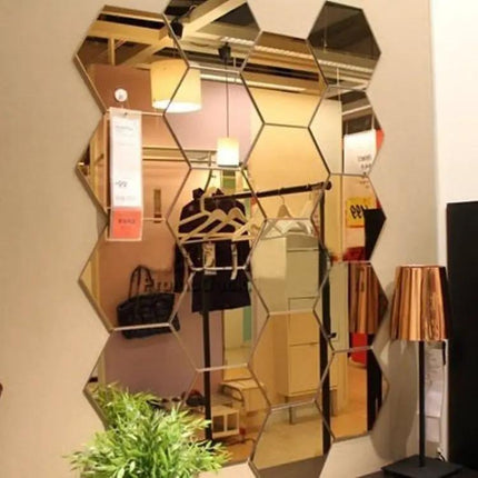 Hexagonal Mirror Wall Tiles Set 12 Pieces For Living Room Decor