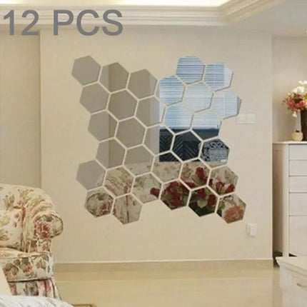 Hexagonal Mirror Wall Tiles Set 12 Pieces For Living Room Decor | Syndmart