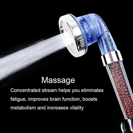 Adjustable Shower Head for Everyday Home Bathroom Use - blue adjustable shower head with massage and rain settings, bead filtration, water stream in use