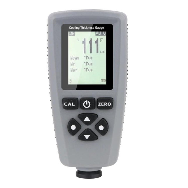 RZ Handheld Paint Thickness Gauge for Coating Measurement — gray handheld coating thickness gauge with digital display showing 111µm