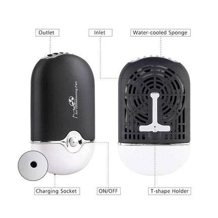 Compact Portable USB Handheld Cooling Fan for Daily Use - black dual-mode water-cooled USB handheld fan with charging socket and T-shape holder
