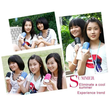 Compact Portable USB Handheld Cooling Fan for Daily Use with three young women holding compact portable fans outdoors