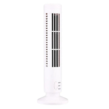 Portable Tower-Shaped USB Electric Fan for Daily Cooling in white compact tower with USB cord and control buttons