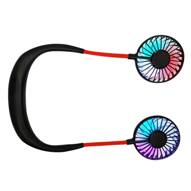 Mini Hanging Neck Fan With LED Light For Outdoor Hands Free