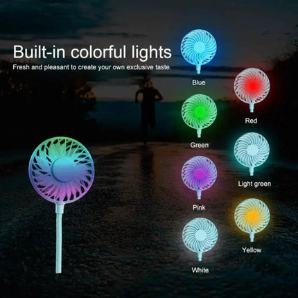 Mini Hanging Neck Fan With LED Light For Outdoor Hands Free