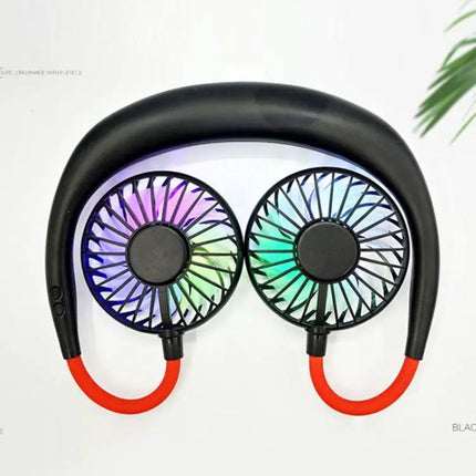 Mini Hanging Neck Fan With LED Light For Outdoor Hands Free