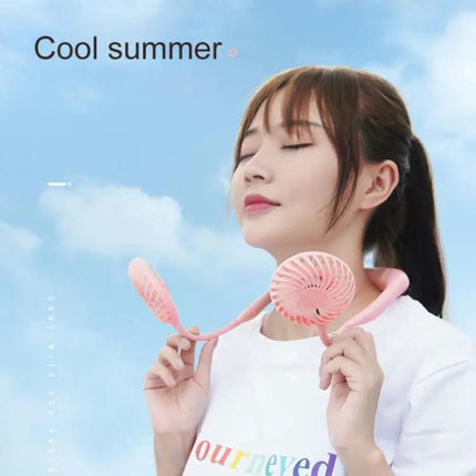 Mini Hanging Neck Fan With LED Light For Outdoor Hands Free