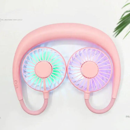 Mini Hanging Neck Fan With LED Light For Outdoor Hands Free