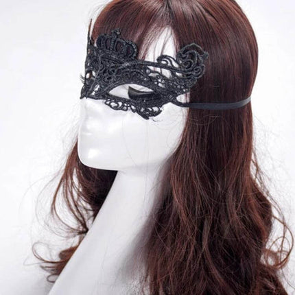 Lace Crown Mask for Halloween Masquerade Party, One Size - black handmade eco-friendly lace crown silhouette mask on mannequin head