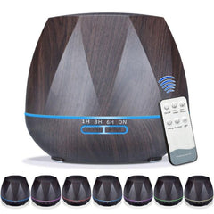 Wood Grain Ultrasonic Humidifier with LED Night Light and Remote Control - 400mL Capacity (Light Peach Color)