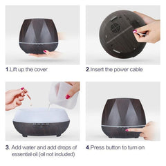 Wood Grain Ultrasonic Humidifier with LED Night Light and Remote Control - 400mL Capacity (Light Peach Color)