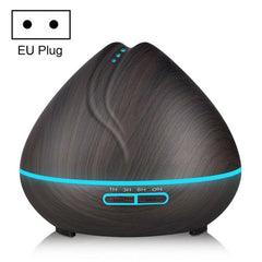 Wood Grain Peach-Shaped Humidifier with LED Lights - 400mL Ultrasonic Aromatherapy Diffuser & Automatic Alcohol Sprayer (Dark Wood, EU Plug)