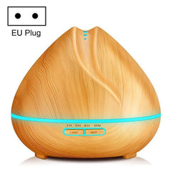 Wood Grain Peach-Shaped Humidifier with LED Lights - 400mL Ultrasonic Aromatherapy Diffuser & Automatic Alcohol Sprayer (Dark Wood, EU Plug)