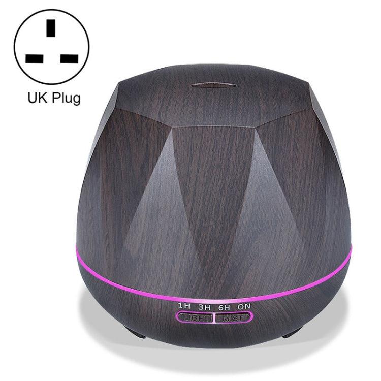 Peach-Shaped Wood Grain Aromatherapy Humidifier with LED Night Light and Automatic Sprayer - 400mL Capacity, UK Plug (Dark Wood Finish)