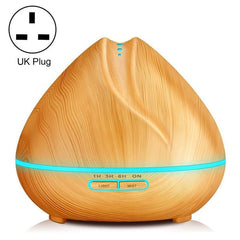 Peach-Shaped Wood Grain Aromatherapy Humidifier with LED Night Light and Automatic Sprayer - 400mL Capacity, UK Plug (Dark Wood Finish)