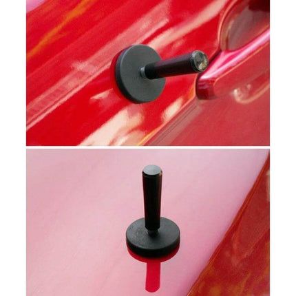 Black Vehicle Magnet Holder for Graphic Sign Application attached to red car door for steady vinyl graphic positioning during installation