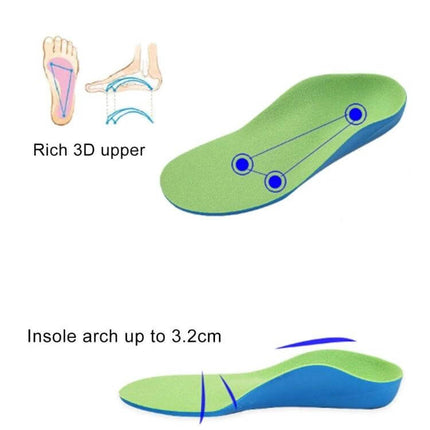 Children PU XO Leg Corrective Insole For Daily Wear Size 21cm - green velvety 3D arch insole for kids, PU cushioning and moisture‑absorbing surface
